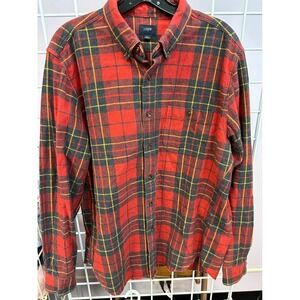 J.Crew Flannel Shirt Plaid Button‎ Up Long Sleeve with Elbow Patches L